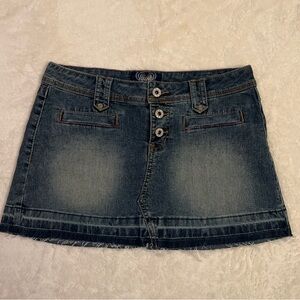Y2K Angels Denim Mini Skirt Size 7 | Button Front Low-Rise Jean Skirt